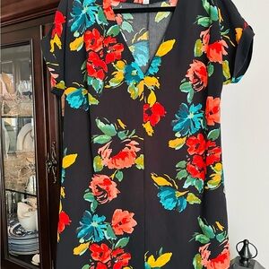 A New Day Floral Dress - Black with Red, Blue, Yellow